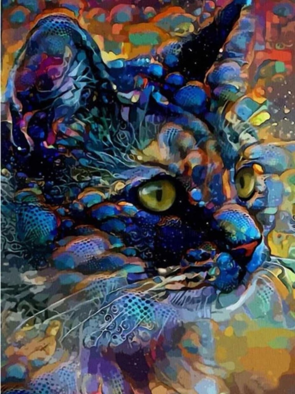 New Watercolor Galaxy Cat Portrait DIY Diamond Art Kit, 12x16”